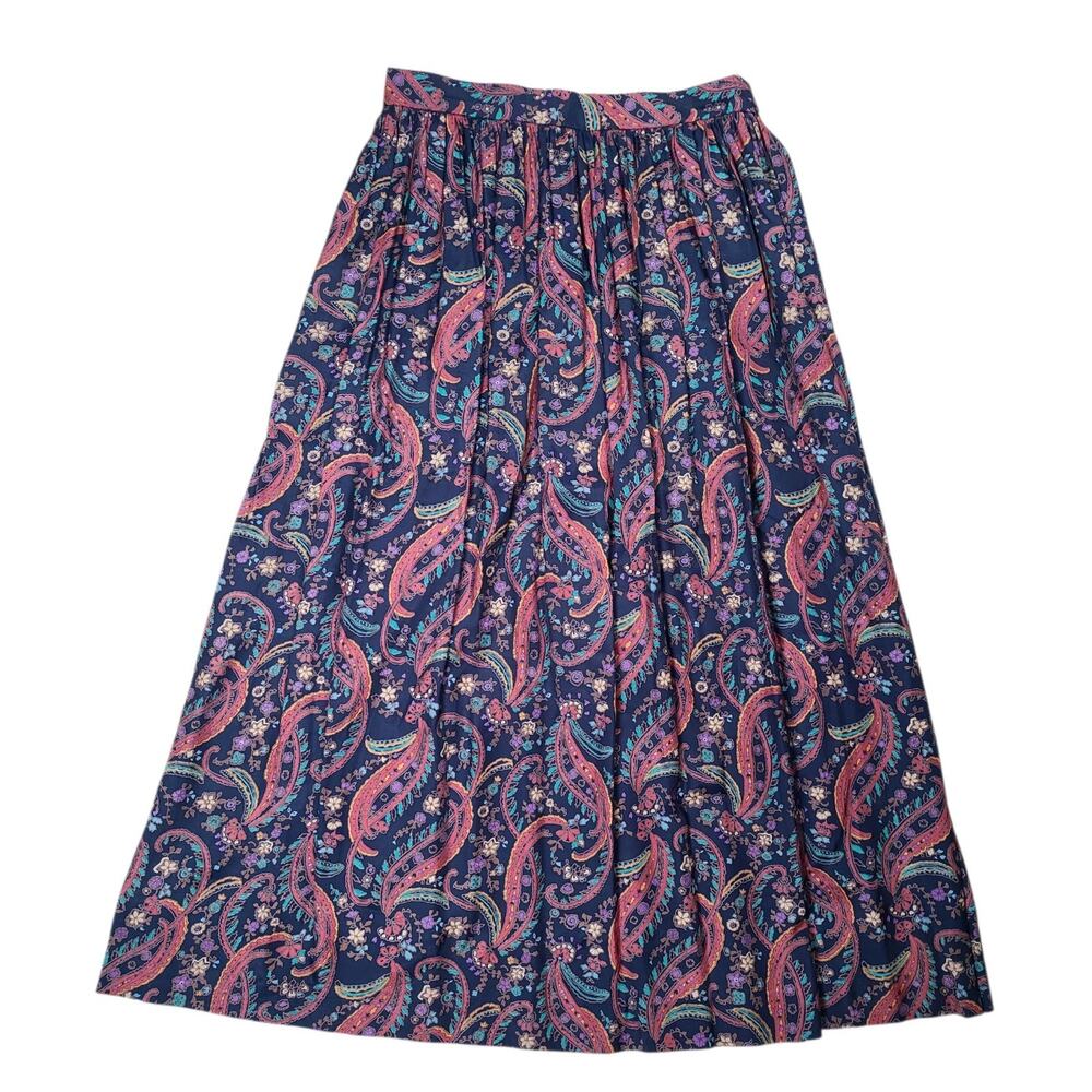 Vintage 90's F.A. Chatta Paisley A-Line Maxi Skirt 12 LG USA Rayon Pleats